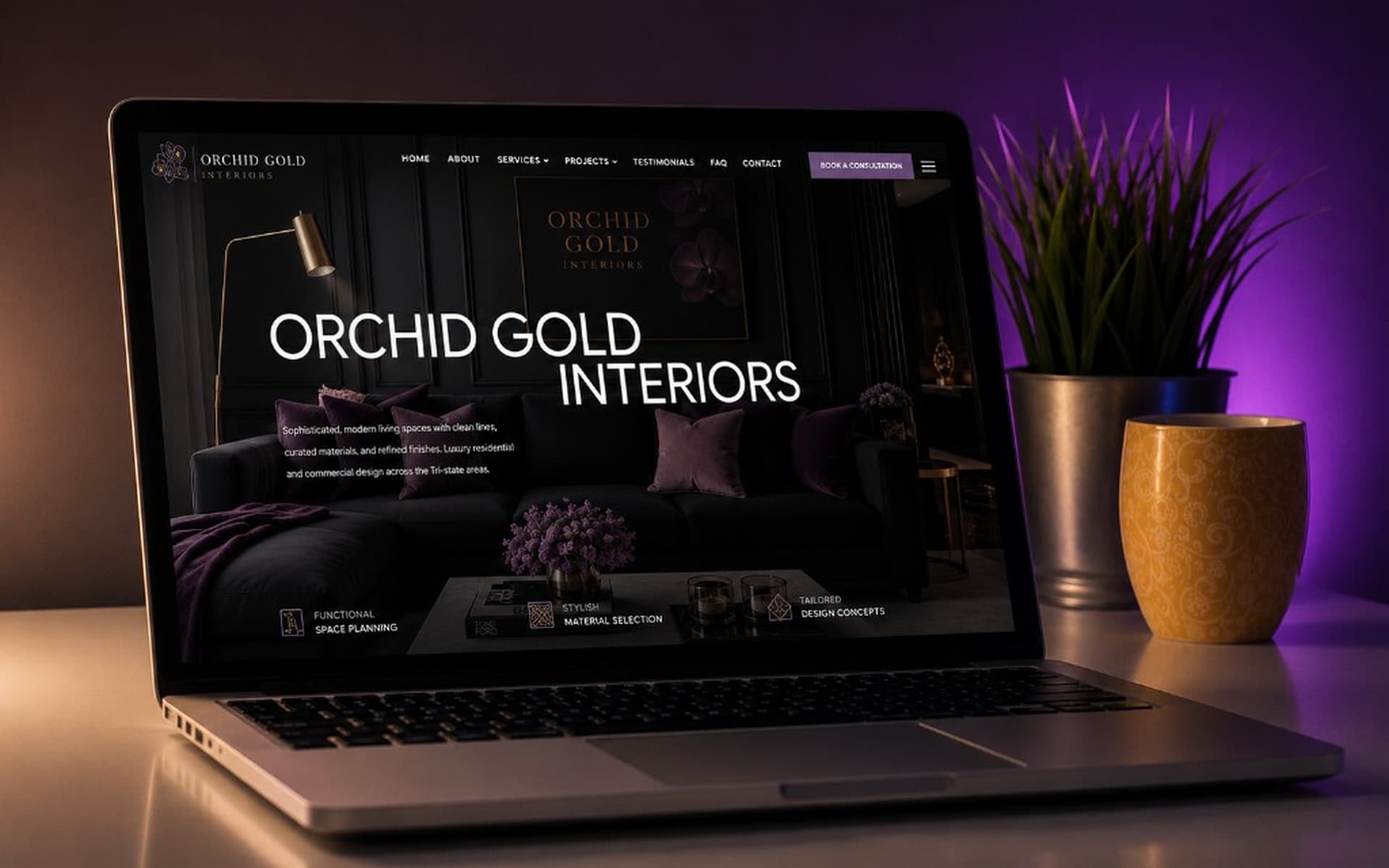 Orchid Gold Interiors device mockup