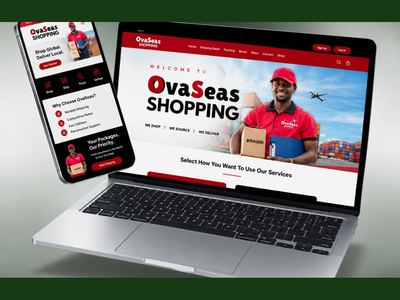Courier & Shipping website on laptop and phone